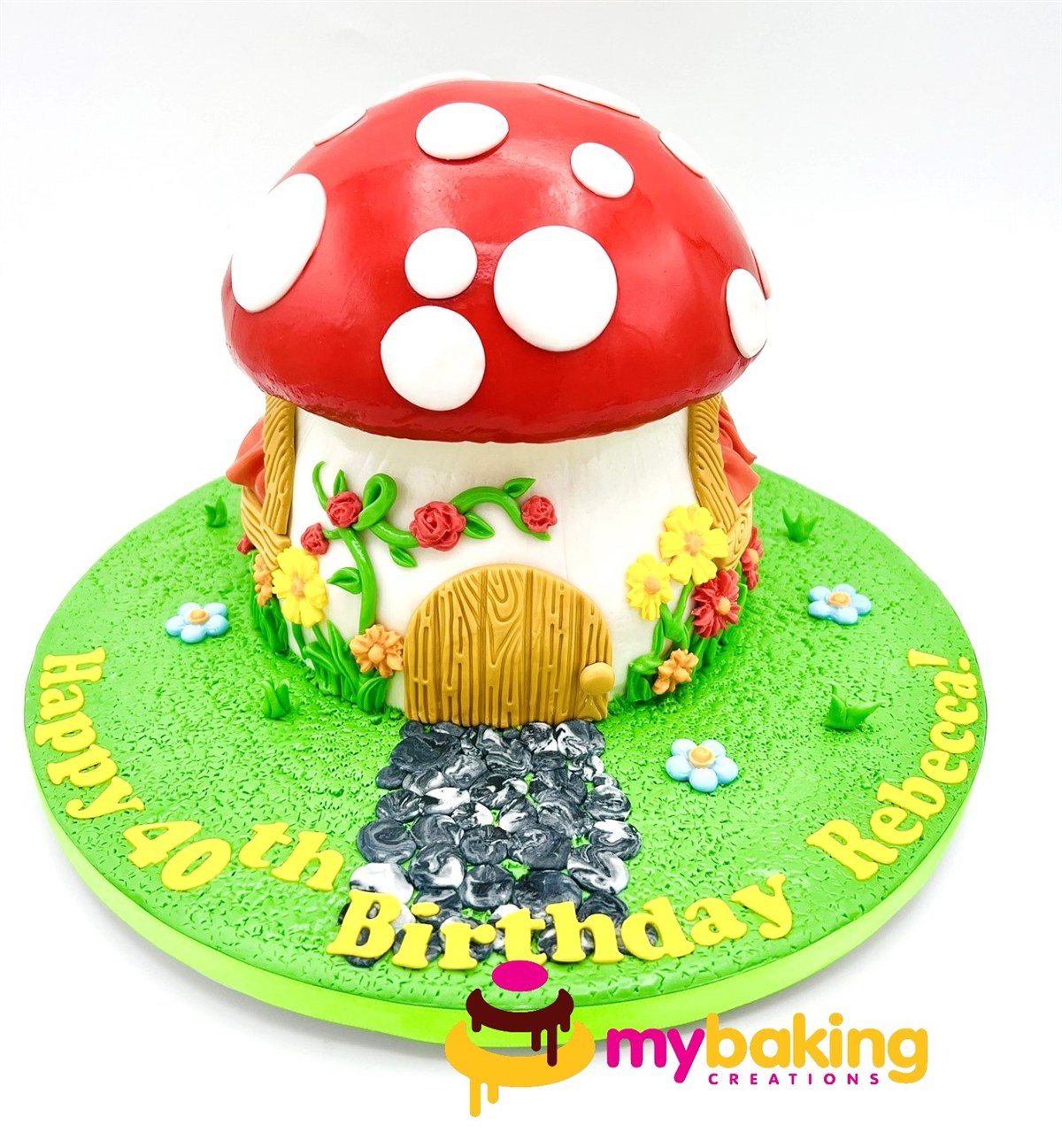 Custom mushroom house sculpted cake Bay Area bakery